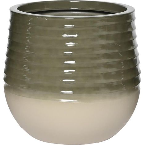 Kaemingk Pflanzgefäß Jamie M bauchig geriffelt Grün & Weiß Ø 40 cm 37 cm - Kunststoff