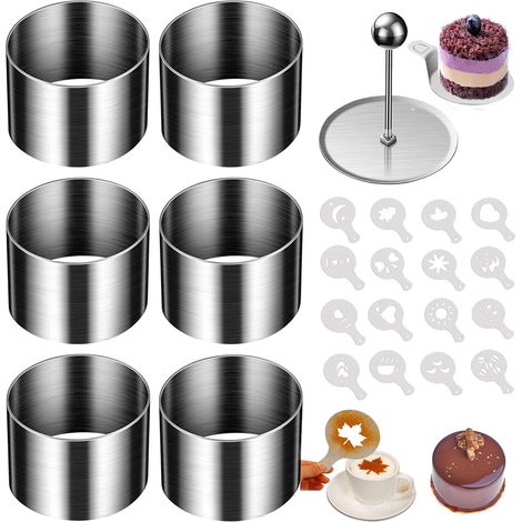 6 Pieces Dessert Rings Cake Rings Kitchen Rings Round Steel Cake Rings Pastry Circle Mould Stainless Steel Cake Ring for Mousse Sweet Cake DIY Diameter 6 cm (1/5)