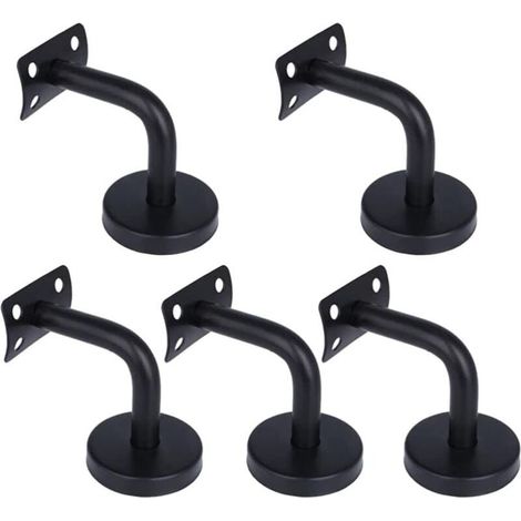 Lot de 5 supports de main courante en acier inoxydable noir, rampes d'escalier, support de 60 x 60 mm (1/4)