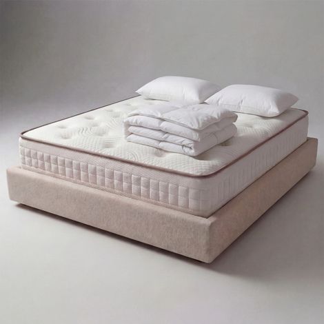 Materasso in Memory foam da 160x190 cm, completo di cuscino e piumone, Alto 20 cm, con design a zone differenziate