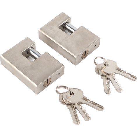 Lot de 2 cadenas robustes rectangulaires étanches et antirouille, monoblocs, avec 6 clés, pour porte de garage.