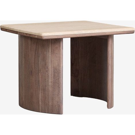 Mesa auxiliar en travertino y madera de acacia Casilda SKLUM         55 x 55 x 45 cm (1/5)