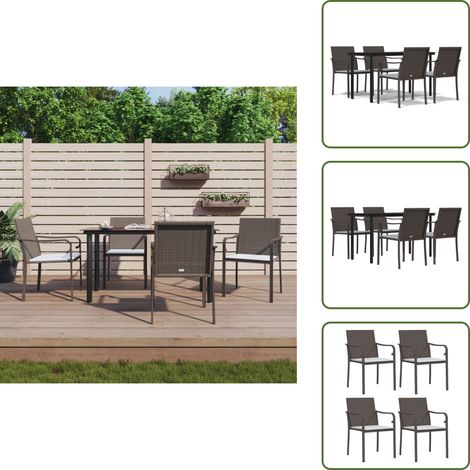 The Living Store Ensemble à manger de jardin 5 pcs coussins résine tressée acier - Table de jardin (1/5)