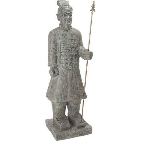 Atmosphera – Statue déco samouraï 119cm en oxyde de magnésium et fibre de verre – Couleur gris – Pour intérieur et extérieur