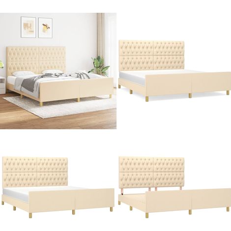 Cadre de lit sans matelas crème 180x200 cm tissu - Cadre De Lit - Lit Double - Tête De Lit Ajustable - Literie - Meubles De Chambre - Home & Living (1/5)