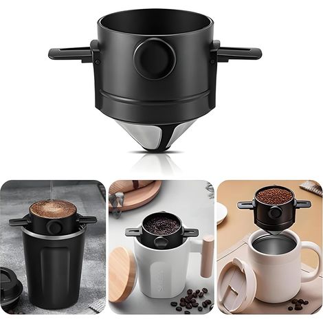 Filtre à café, cafetière réutilisable, filtre à café pour camping, filtre à café en acier inoxydable, pas de papier filtrant nécessaire, facile à transporter pour la fabrication de café manuel (1/5)