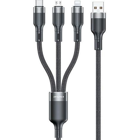 Awei CL-975 USB-C/Lightning/Micro 3-in-1-Kabel, schwarz/schwarz