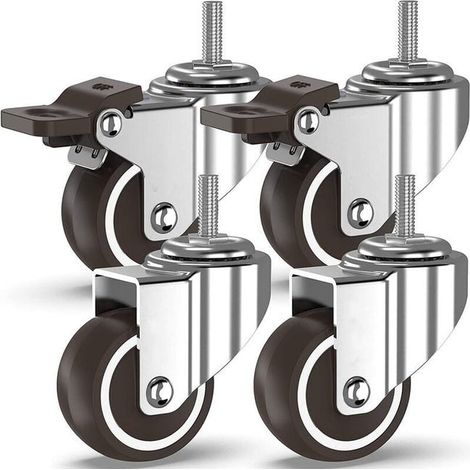 Roulettes pivotantes ELLE-4 à tiges filetées, roulettes pour meubles, roues à freins (50 mm avec tiges M10, 2 avec freins, 2 sans freins) (SKU Produit : 93819010 SKU Offre : 1029LIU35) (1/4)