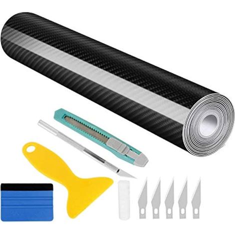 6D Autocollant Carbone Film, Haute Brillance 6D Autocollant Voiture Fibre Vinyle Adhésif Autocollants pour Véhicule Décoration (Noir 30 x 300 cm) (1/5)