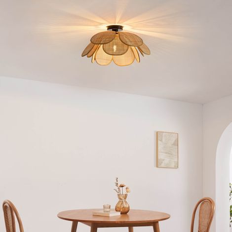 Plafonnier naturel en rotin avec une jolie forme florale 50 cm - Mariella (1/5)