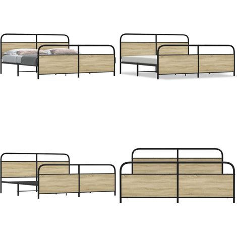 vidaXL Cadre de lit en métal sans matelas chêne sonoma 200x200 cm (1/5)