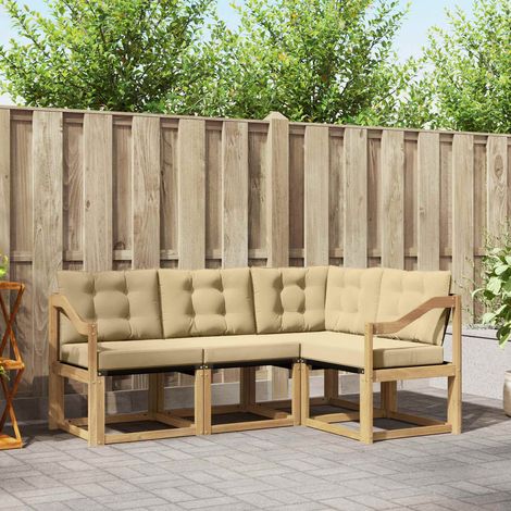vidaXL Outdoor-Sofagarnitur mit Kissen 4 pcs Weiß und Beige (1/5)