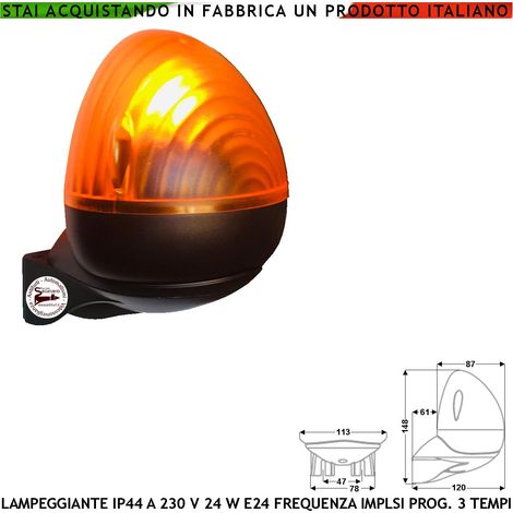 Lampeggiatore Cancello 230 V da 20W E14 Intermittenza Elettronica Selezione Numero di Lampeggi al Minuto 60/90/120 Contenitore ABS Calotta Arancione in Metacrilato Protezio IP44 da Parete o da Palo (1/4)