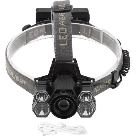 Lampe frontale rechargeable USB à 5 LED haute luminosité, idéale pour le camping et la pêche en extérieur. (1/5)