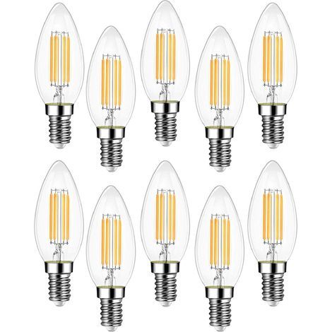 Lot de 10 Ampoules Filament LED E14 C37 4W Blanc Chaud 3000K Non Dimmable 400 Lm (1/5)