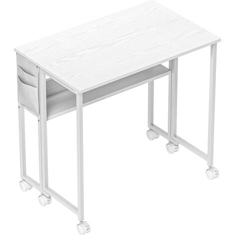 Bureau Morwyn Pliable à Roulettes Blanc Gain de Place Mobile Compact
