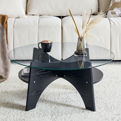 Mesa centro redonda de cristal y MDF 80x36 cm OKMYHOME (1/5)