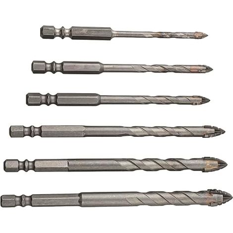 Set di 4 punte eccentriche a quattro taglienti in carburo di tungsteno per vetro, piastrelle, granito e cemento gambo esagonale da 6/8/10/12 mm finitura dorata. (1/5)