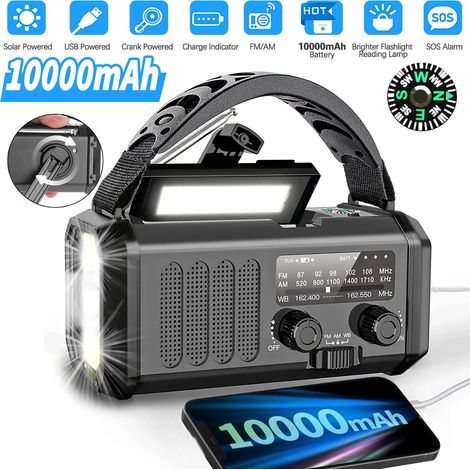 Filiyano-Radio d'urgence, radio solaire, radio à manivelle, radio dynamo rechargeable USB Type-C (1/5)