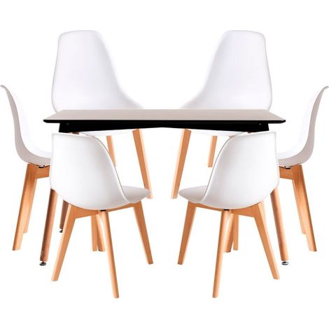 Conjuntos de mesa y sillas - Conjunto Mesa Tower Rectangular 120 x 80 cm Negra y Pack 6 Sillas Kelen - Blanco (1/5)