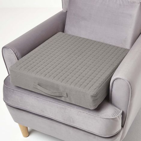 HOMESCAPES Grey Cotton Orthopaedic Foam Armchair Booster Cushion