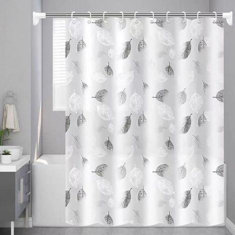 Waterproof shower curtain 180 x 200 cm – Geometric botanical pattern – Hooks included – Metal eyelets (1/5)