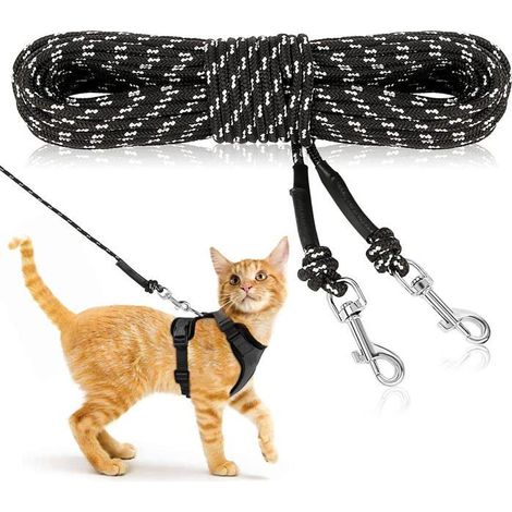 Laisse Longue Réfléchissante pour Chat, 9 m , Noir Corde réfléchissante, anti-mêlement et anti-échappement, Jardin et dressage (1/5)