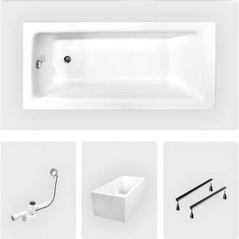 Rechteckige Badewanne - 160 x 75 cm - mit Polystyrol-Verkleidung - Füße - Chromablauf - TALIA