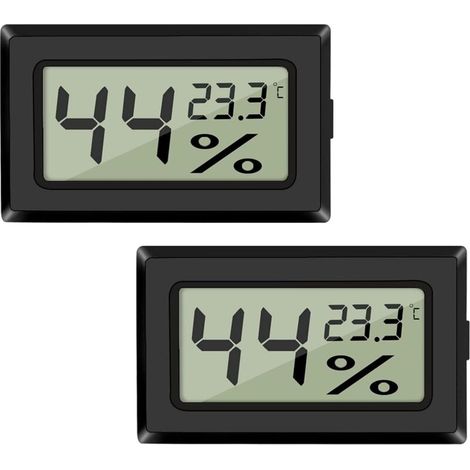 Medidor digital de temperatura y humedad LCD (2 unidades), mini termómetro e higrómetro digital con medidor de humedad para invernaderos, coches, hogar y oficina, color negro. (1/5)