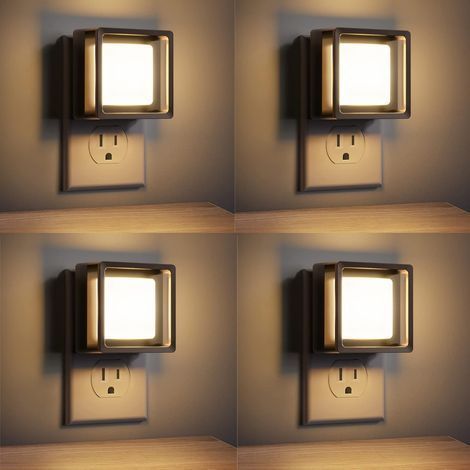 4 LED Night Light plug - in Wall (norme européenne): capteur de crépuscule à l'aube, luminosité réglable, lumière blanche douce 3000k, idéal pour salle de bains, couloir, chambre à coucher