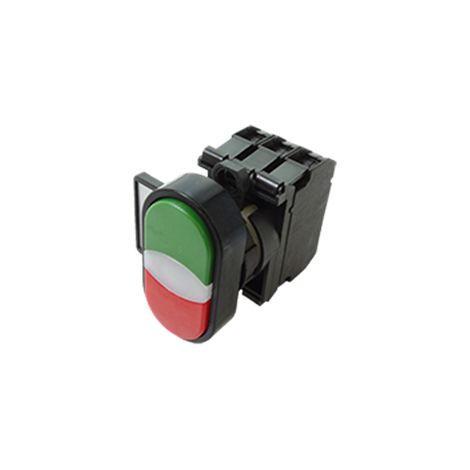 Bouton Composé Poussoir Vert/Rouge/Voyant 230V+ contact NO-NC BPCGRV230