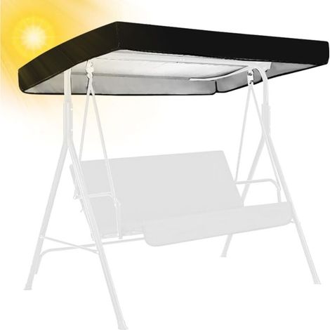 Applicable Toit de rechange pour balancelle 3 places, 213 x 122 x 18 cm, imperméable, universel, protection UV, housse de rechange, toit pare-soleil 210D Oxford (noir) (1/5)