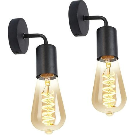 Set mit 2 Vintage-Edison-Retro-Wandleuchten, für Wohnzimmer, Flur, Schlafzimmer, Bar, Restaurant, Café, E27-Fassung, Schwarz (1/4)