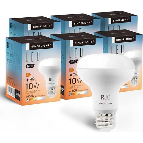 LED 10W Ampoules à Spot avec Culot E27, Réflecteur de Lumière Douce R80 avec Diffuseur Laiteux, Blanc Neutre 4000K, Couleur Riche RA≈92, Paquet de 6. (1/5)