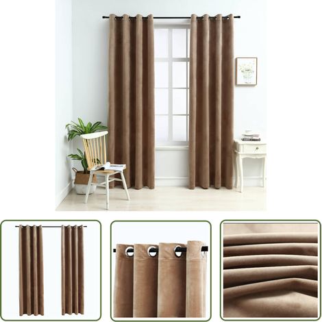 The Living Store Rideaux occultants avec anneaux 2 pcs Velours Beige 140x245 cm - Rideaux Velours - Rideaux Occultants - Rideaux Beige - Décoration Intérieure - Salon (1/5)