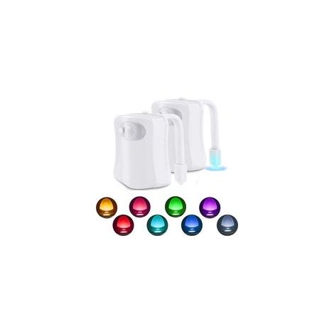 2 Pc Lampe Toilette Veilleuse LED Mouvement Détecteur Eclairage WC LED pour Salle de Bain Seau d'aisances,Cabinet,Lavabo Cuvette Siège 8 Couleurs Changement,Utilisation dans l'obscurité