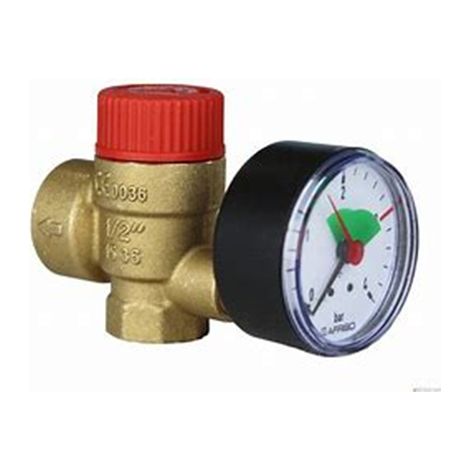 Eurojauge – Soupape de sécurité 3 bars – Manomètre 50 mm – Laiton – Protection circuits chauffage – Filetage 1/2'' – Installation conforme EN 12828