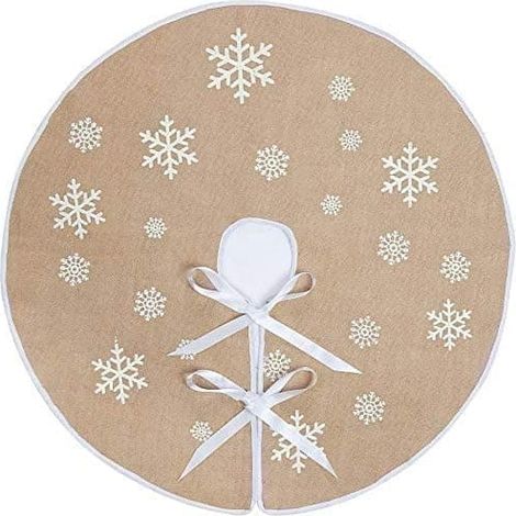Couverture pour sapin de Noël, 75 cm, couverture en lin blanc imprimé flocons de neige pour la décoration du sapin de Noël (1/5)