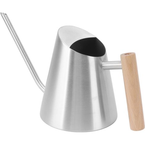 Arrosoir à long bec, en acier inoxydable antirouille avec poignée en bois, pour jardin, bonsaï, intérieur et extérieur, couleur argent.