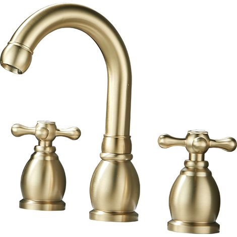 Robinet de Lavabo 3 Trou Classique , Construction en Laiton Massif, Deux Poignées Séparées, Finition Chrome Poli, pour Meuble de Salle de Bain-Alovez (1/5)