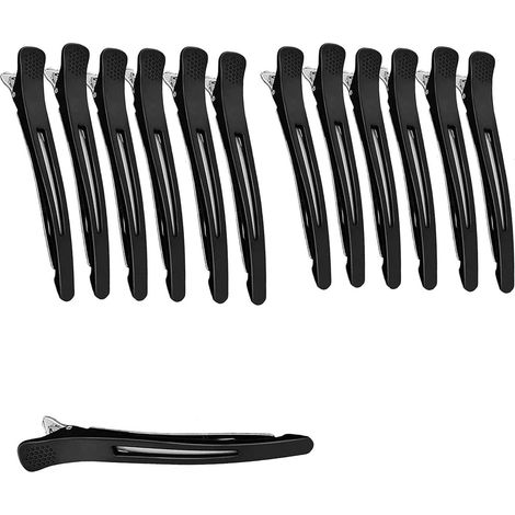 12 fermagli professionali per capelli da donna, antiscivolo, a forma di becco d'anatra, 11 cm - Nero