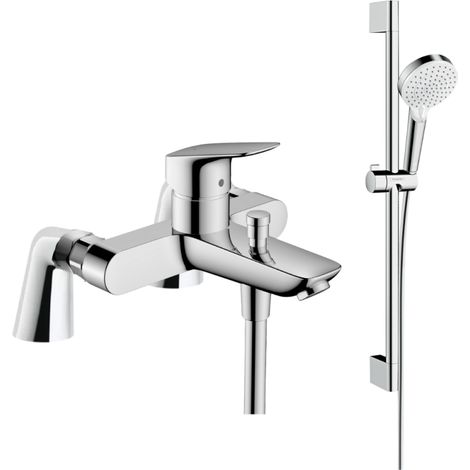 Pack mitigeur bain douche HANSGROHE Logis + ensemble de douche HANSGROHE Crometta chromé avec colonnettes