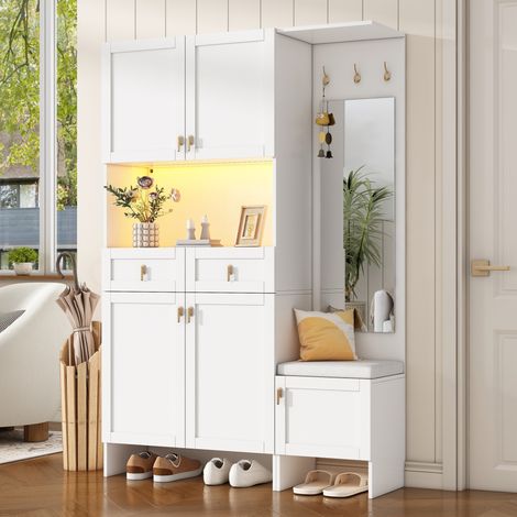 Meuble chaussures entrée avec banc miroir blanc OKMYHOME (1/5)