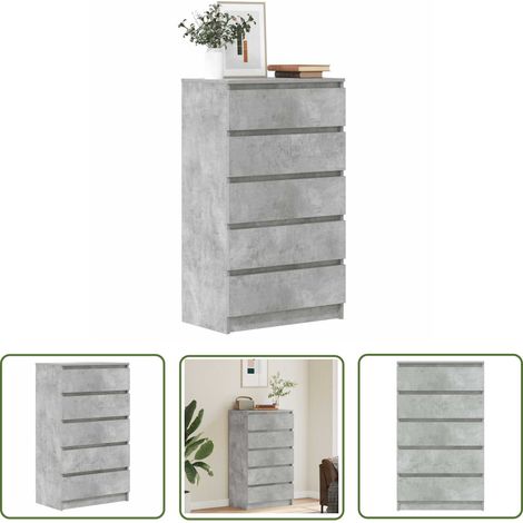 The Living Store Commode Gris béton 60x36x103 cm Bois d'ingénierie - Armoire À Tiroir - Commode - Meuble Rangement - Buffet - Design Moderne (1/5)