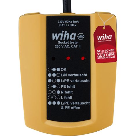 Wiha Steckdosentester 230 V AC, CAT II inkl. 2x AAA-Batterien I mit flexiblem Kabel I LED-Anzeige (45220) (1/5)