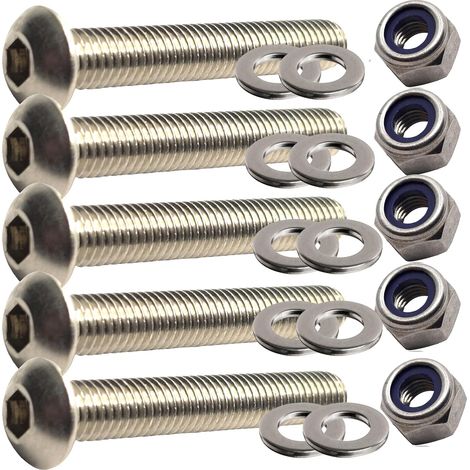 Lot de 5 boulons à tête cylindrique M5 x 40 mm avec écrous et rondelles entièrement filetés en acier inoxydable A2 (1/4)