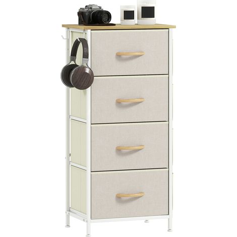 Commode chambre tissu 4 tiroirs 45 x 30 x 94,5 cm gain de place poches et crochets moderne en tissu non tissé beige (1/5)