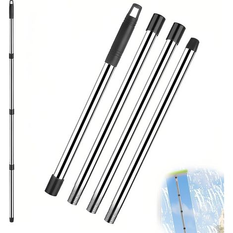 1 Perche Telescopique, Acier Inoxydable, Poignée PP, Longueur 144 Cm, Pour Vitres, Voiture, Maison (1/5)