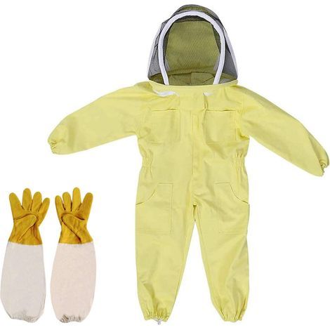 Vêtements D'apiculture avec des Gants combinaison apicole enfant - Coton à Manches Longues, Protection De l'enfant, Fournitures D'apiculture (L, yellow) (1/5)