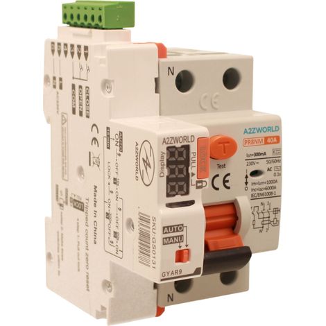 RCCB Interruttore Differenziale Puro Riarmo Automatico, Tipo AC 1P+N 3M 6000A 300mA AC 230V IP20 IEC61008-1 PR8NM, Corrente Disponibili 25A 40A 63A  (40A)